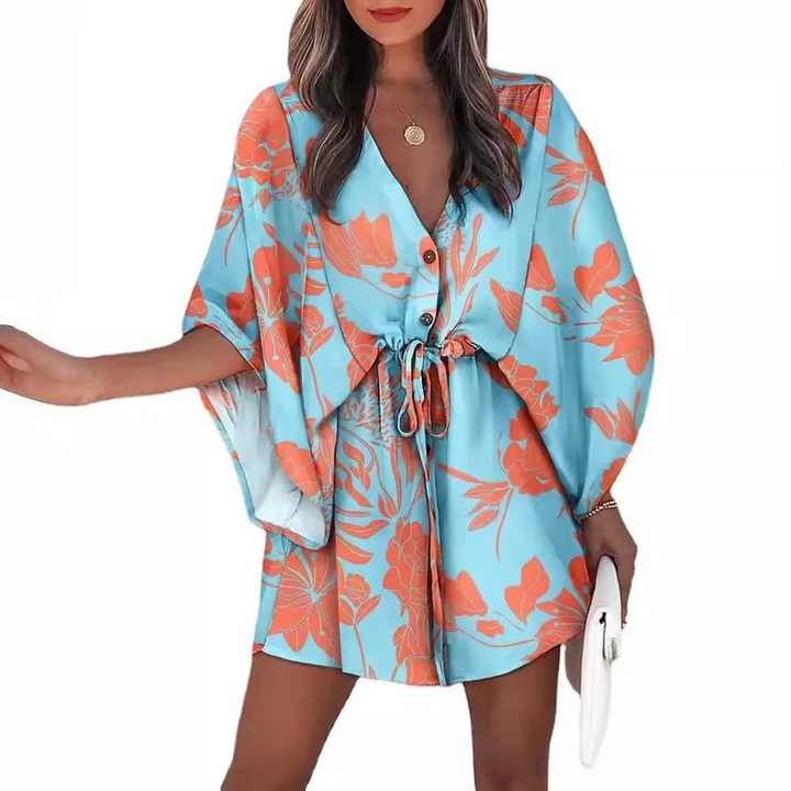 Floral Printed Hawaiian Beach Dress Women